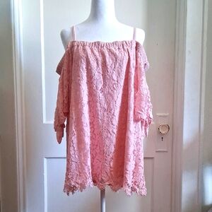 Elegant Pink Lace Off-Shoulder Top